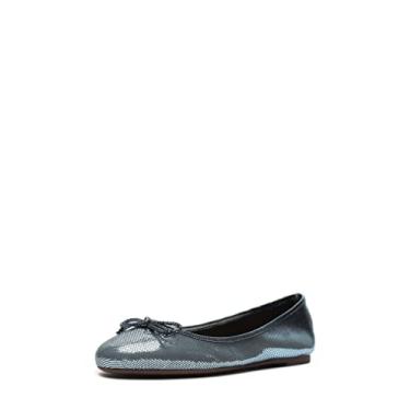 Imagem de SCHUTZ Sapatilha bailarina Damaris de couro metálico bico redondo azul, Azul, 6