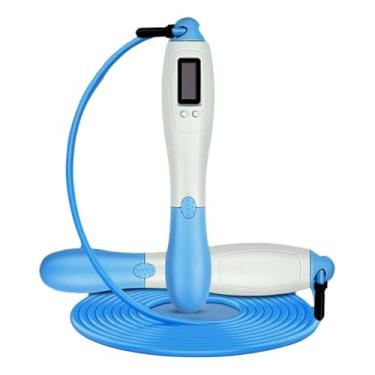 Imagem de Corda de pular digital com visor LCD, contador de calorias, temporizador, design sem fio, equipamento de exercício físico (bola de uso duplo - branco e azul)