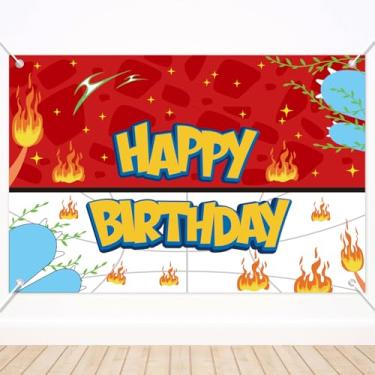 Imagem de Tinoaly Cenário Desenho Animado Feliz Aniversário, 120x80cm Grande Vermelho Branco Amarelo Azul Banner Aniversário Anime Cenário para Chá Bebê Infantil Tema Videogame Decoração Festa Suprimentos