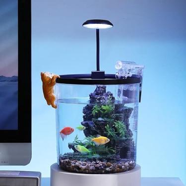 Imagem de GarveeLife Tanque de peixes pequeno de 7 litros, kit de tanque de peixes Betta com filtro de luz LED, gerador de oxigênio, kits iniciantes de aquário para beta, peixe-dourado redondo