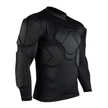 Imagem de Qike Camisa masculina de manga comprida acolchoada para goleiro de futebol, conjunto de equipamentos de proteção para treino para futebol de rúgbi, basquete, paintball, camisa protetora de nervuras