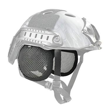 Imagem de JFFCESTORE Capa lateral de malha metálica de paintball militar para airsoft tático com proteção de ouvido para capacete rápido (não inclui capacete) (preto)