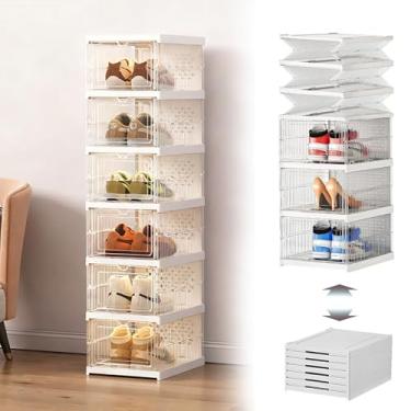 Imagem de Caixa organizadora de sapatos com 6 camadas, dobrável, empilhável, sapateira, tamanho 12, sem montagem, para homens e mulheres (transparente)