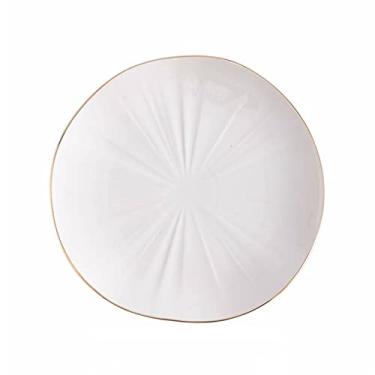 Imagem de Prato de serviço disco de cerâmica prato de jantar estilo chinês ocidental prato doméstico prato plano branco prato raso prato de frutas pratos de jantar simples (cor: latão, tamanho: 001)