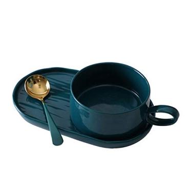 Imagem de GRFIT Caneca Cerâmica Utensílios de Mesa Conjunto de Casal Estilo Arte Grande Capacidade Café da Manhã Caneca de Leite Copo Criativo Melhor Presente para Amigas 400ml Caneca de Café (Cor: Branco)