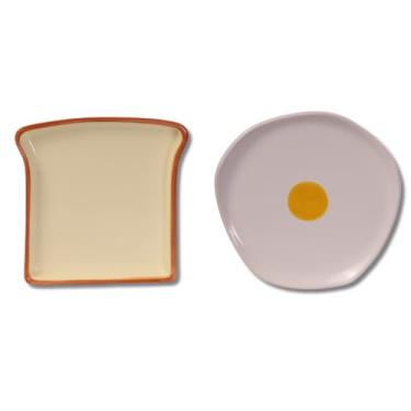 Imagem de Conjunto 2 Pratos de Sobremesa Pão e Ovo Ceramica Porcelana