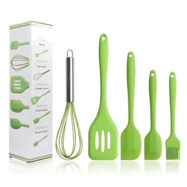 Imagem de Kit De 5 Peças – Utensílios De Cozinha De Silicone: Colher, Espátula, Fue, Espátula Pequena E Pincel(VERDE)