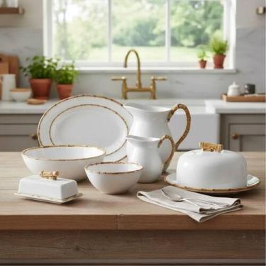 Imagem de Travessas, Tigelas para Servir Linha Bambu 10pç Cerâmica Scalla - Scal