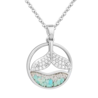 Imagem de Colar com pingente de cauda de sereia para mulheres, pingente de cauda de baleia, joia natural de praia, joia temática de oceano de sodalita turquesa, colar de cauda de golfinho dourado prateado para