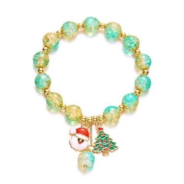 Imagem de QUMAOJEW Pulseira de Natal para mulheres, Papai Noel, floco de neve, árvore de Natal, miçangas, pulseira elástica para festas, feriados, joias de Natal, 7, Sem Pedra Preciosa