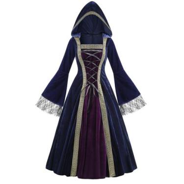 Imagem de Vestido colorido de veludo medieval de princesa azul M - Colorful Hous