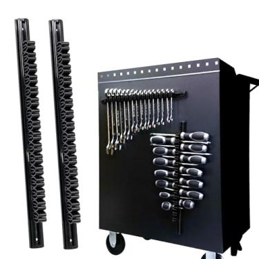 Imagem de pexwo Organizador de chave de fenda magnética, 2 peças, suporte de chave de fenda magnético, organizador de chave de fenda para gaveta de caixa de ferramentas (32 compartimentos, trilho de alumínio