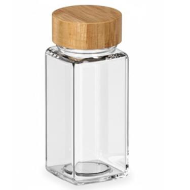 Imagem de Pote de Vidro com Tampa de Bambu, 125ml, Dosador Interno, Vedação Circular, Organizador P/Cozinha Mesa Bancada Armário Gaveta, P/Temperos Grãos (1 Unidade)