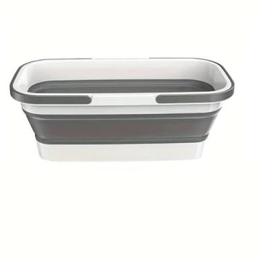 Imagem de Balde Retrátil Flexível Dobrável Retangular Silicone Cesto Multiuso Com Rodinha(BRANCO)