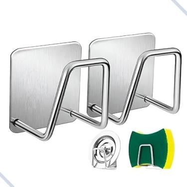 Imagem de Kit com 2 Suporte de Esponja Gancho Pia Aço Inox Louça Cozinha Inoxidável Suporte para Sabonete Pia de Cozinha Adesivo