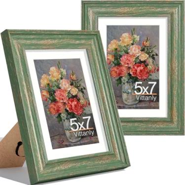 Imagem de Vittanly Conjunto de 2 porta-retratos 12 x 18 cm, moldura vintage ornamentada para parede ou mesa, exibição de fotos 10 x 15 cm com tapete ou 12 x 18 cm sem tapete, verde rústico