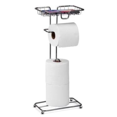 Imagem de Suporte Porta Papel Higiênico com Porta-Celular ou Lenço Umedecido - Aço Cinza Ônix - Design Moderno - Lavabo Elegante