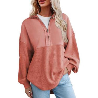 Imagem de Moletom feminino SHEWIN, malha waffle, com meio zíper, vermelho, grand