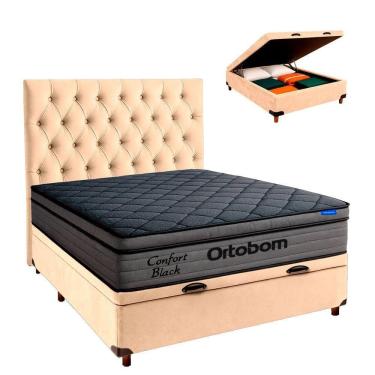 Imagem de Baú Perola + Cabeceira + Colchão Casal Confort Black Ortobom