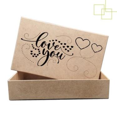 Imagem de Caixa 25x15x5 Decorada I Love You Tampa Sapato MDF Presente Namorados 
