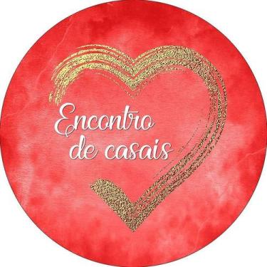 Imagem de Painel De Festa Redondo 1,50x1,50 - Encontro de Casais Vermelho e Dour