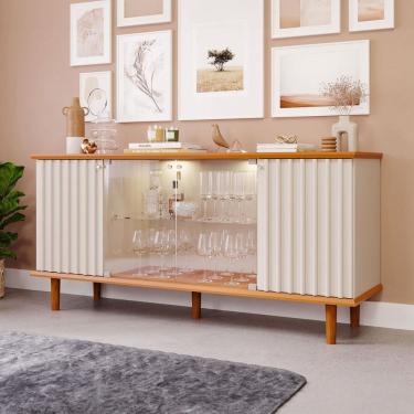 Imagem de Balcão Buffet Janice 4 Portas com Vidro Ripado Cinamomo/Off White - Cimol