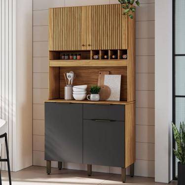 Imagem de Cozinha Compacta Moscato 1 Gaveta 4 Portas 100% Mdf Amêndoa/Cinza - Rio Doce