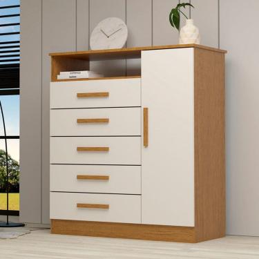Imagem de Cômoda Madri 1 Porta 5 Gavetas 100% Mdf Cinamomo/Off White - Acp Móveis