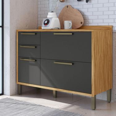 Imagem de Balcão de Cozinha 120 Cm Syrah 2 Portas 3 Gavetas 100% Mdf Amêndoa/Cinza - Rio Doce