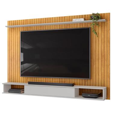 Imagem de Painel Ripado TV 70 Pol com Bancada Suspensa 193cm Clio D05 Cedro Bali - Lyam Decor