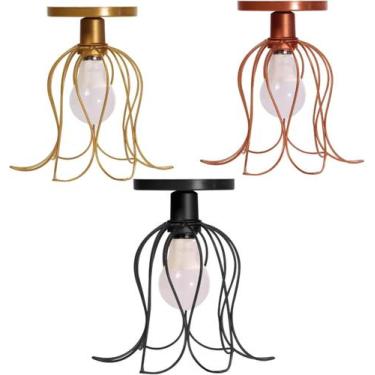 Imagem de Lustre De Teto Industrial Plafon Retrô Aramado Tulipa Cor Dourado, Ros