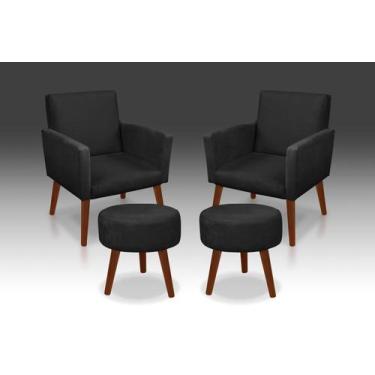 Imagem de Kit 2 Poltronas Nina + Puff Redondo Danny Suede Preto -RV Decora - CAS