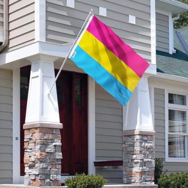 Imagem de Bandeira do Orgulho Pansexual Fly in Breeze 9,5 x 1,5 m - Cor vívida e à prova de desbotamento - Cabeçalho de lona e costura dupla - Bandeiras LGBT omnisexuais de poliéster com ilhós de latão 7,5 x