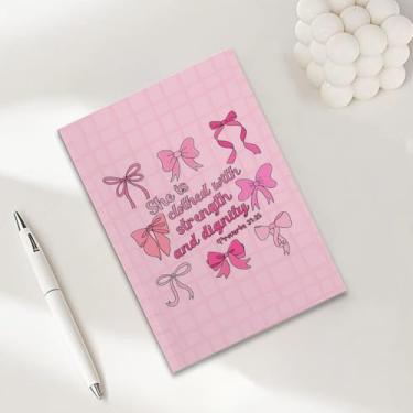 Imagem de Caderno bíblico com laço rosa, presentes cristãos para mulheres, cadernos de diário A5 para uso no escritório, caderno de diário cristão de 21 x 14,7 cm, versículo bíblico, planejador de oração das