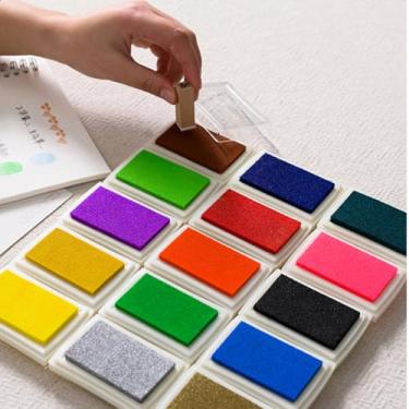 Imagem de Carimbos de tinta artesanais parceiros de cores faça você mesmo, almofada de tinta lavável de 15 cores para carimbos de borracha, papel, madeira, tecido, diário, álbum de recortes, cartões
