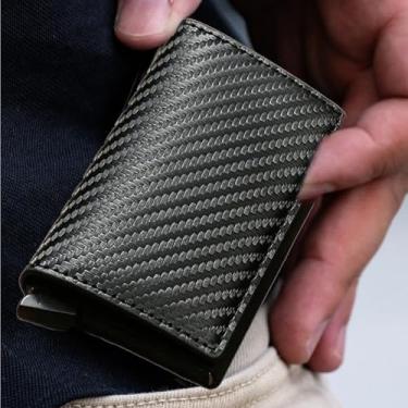 Imagem de Carteira masculina fina com bloqueio de RFID minimalista com 6 compartimentos para cartões, presente ideal para proteção de cartão de crédito e identidade, Preto, F, Carteira fina com bloqueio de RFID