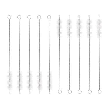 Imagem de HARFINGTON Conjunto de escovas de limpeza de palha, aço inoxidável 304 de comprimento e cerdas de nylon para garrafa de água, tubos de copo de canudo de silicone, branco (15 mm OD, conjunto de 10