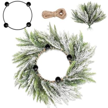 Imagem de Yuxung 1 conjunto de guirlanda do advento de Natal tradicional católico DIY conjunto de castiçais para decoração de mesa de Natal, igreja, casa, mesa, centro de mesa (cipreste com neve)