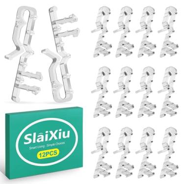 Imagem de slaixiu Pacote com 12 clipes de sanefa de 5 cm para persianas horizontais de madeira/madeira sintética de 5 cm - clipes de plástico transparente para janela de encaixe