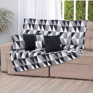 Imagem de Manta Xale Turin 2,40m X 1,50m Sofá Cama Tecido Jacquard 01 Peça - Losango Preto - 60% Algodão/ 40% Poliéster
