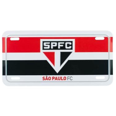 Imagem de Mileno Placa Decorativa de Metal, Escudo São Paulo FC, Formato Placa de Carro, Prata, 15x30cm, Estilo Vintage, Tema Futebol, Montagem em Parede