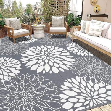 Imagem de Tapete ao ar livre Ileading 274x366cm impermeável reversível cinza