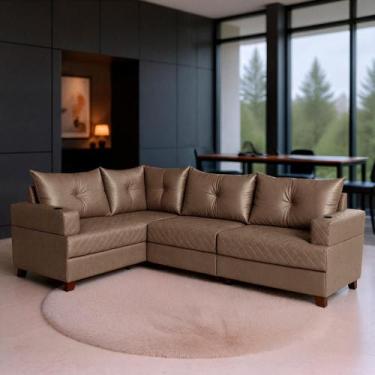 Imagem de Sofá 4 Lugares 1,77x2,57m Canto Essenza Gold Bom Pastor, Castor Veludo