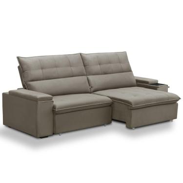 Imagem de Sofá Retrátil Reclinável Para Sala 3 Lugares 250cm Niels F04 Veludo Marrom Claro - Lyam Decor