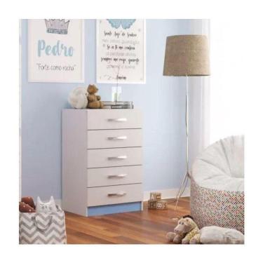 Imagem de Cômoda 5 Gavetas Maxi - Branco - Azul Branco - Azul