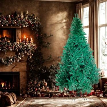 Imagem de Árvore de Natal Luxo, Pinheiro Verde 2,10m com 1100 Galhos, Base de Ferro Retrátil, Montagem Fácil, PVC Durável, 1,1m Diâmetro, Decoração Natalina