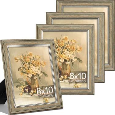 Imagem de Vittanly Conjunto de 4 porta-retratos 20 x 25 cm, moldura vintage para parede ou mesa, exibição de fotos 13 x 17 com tapete ou 20 x 25 sem tapete, decoração de casa de fazenda rústica, verde vintage