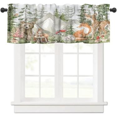 Imagem de Cortina rústica para berçário, animais da floresta, para crianças, desenho animado, vida selvagem, safári, urso, cervo, planta, tratamento de janela, cortinas para meninos, sala de estar, quarto
