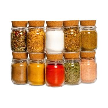 Imagem de Frasco De Vidro Para Condimentos Com 200 Ml — Condimentos Com Etiquetas Identificativas(10 Potes + Cartela Transparent)