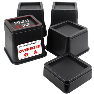 Imagem de DEDU Elevadores de cama extragrandes resistentes 17,8 cm pacote com 4, elevadores de móveis para sofás empilháveis em 5, 5 ou 7 polegadas suportam até 4,989 kg, blocos de elevação de cama quadrados